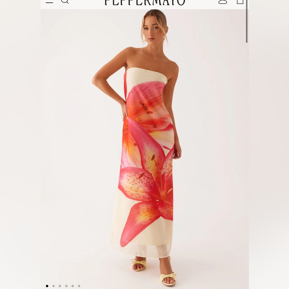 Peppermayo Strapless Maxi Dress | Darcy Maxi - Yellow pink orange Floral SIZE 6